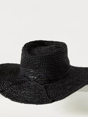 NWT Anthropologie Black Raffia Boater Hat